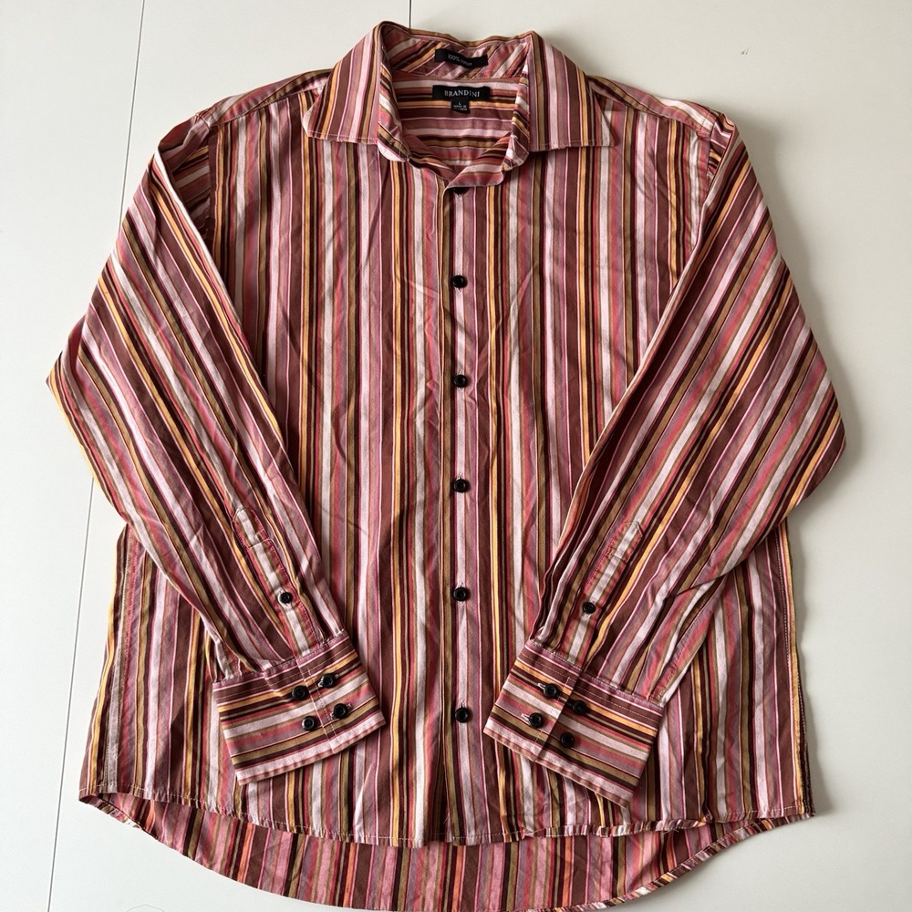 Brandini Multi‎ Color Stripe 100% Cotton Button Down Shirt Size Large